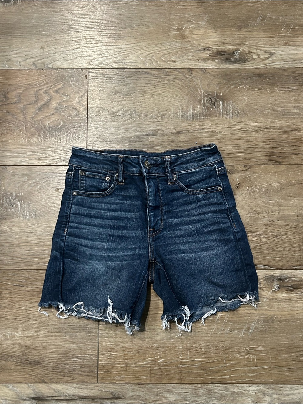 American Eagle Outfitters Dark Blue Distressed Denim Cutoff Shorts